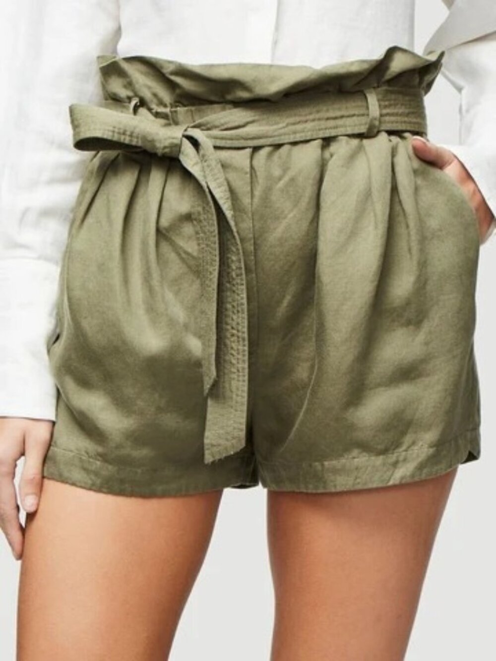 Frame Denim Paperbag High Rise Shorts Army Green - Size XS - Picture 8 of 8